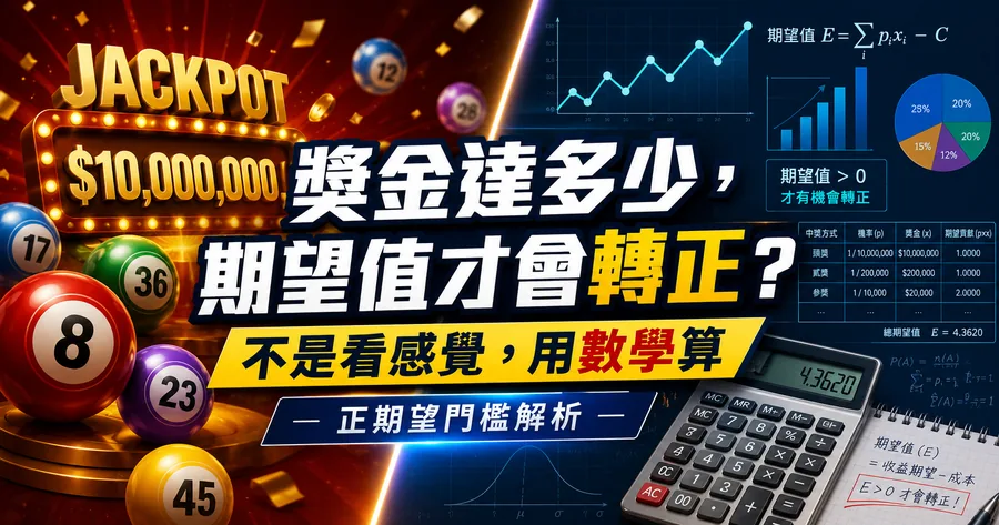 獎金要累積到多少，買一組彩票的期望值才會變成正的？